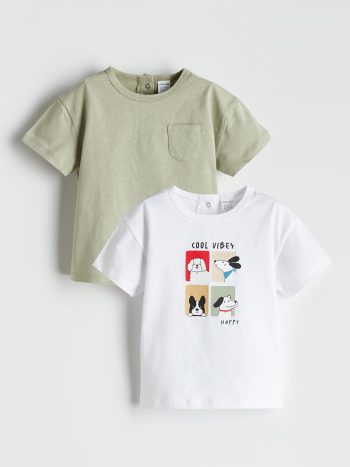 LCW Baby                                                                                           Ecru Printed Crew Neck T-Shirt for Baby Boys - Set of 2