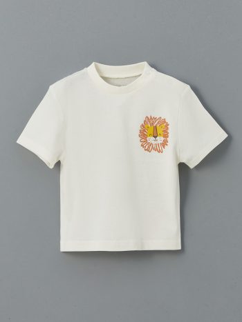 LCW Baby  Off-White Printed Crew Neck T-Shirt for Baby Boys