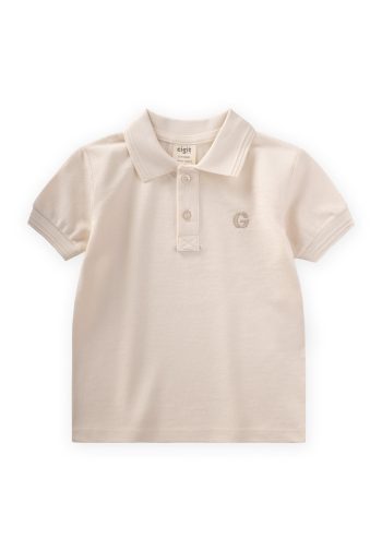 Embroidered Polo Collar T-Shirt 2-10 Years Ecru