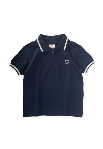 Embroidered Polo Collar T-Shirt for Ages 2-10 Navy Blue