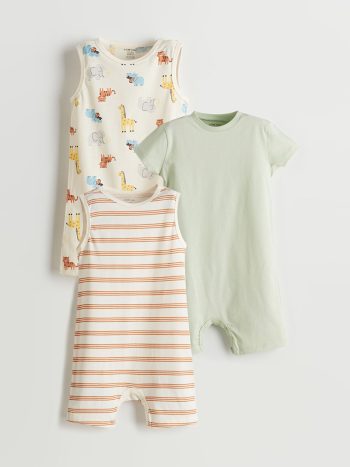 LCW Baby Green Bicycle Neck Boy's Baby Cotton Jumpsuit 3-Pack