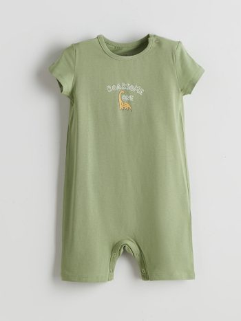 LCW ECO Green Printed Bicycle Neck Bodysuit for Baby Boys