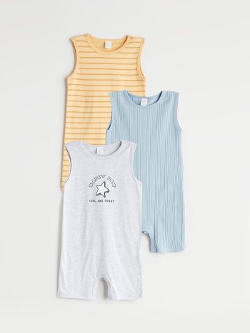 LCW Baby Blue Crew Neck Baby Boy Ribbed Jumpsuit Set of 3