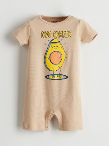 LCW ECO Beige Crew Neck Avocado Printed Baby Boy Bodysuit