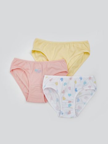 LCW Kids White Heart Print Girls' Underwear Set of 3