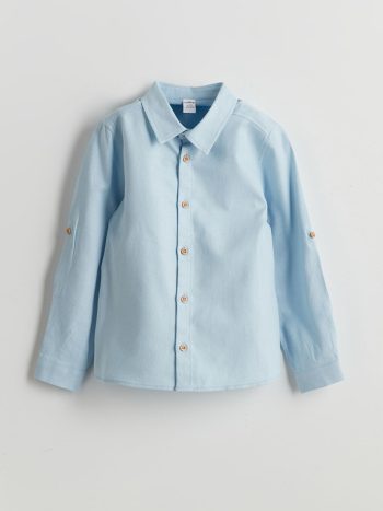 LCW Kids Blue Long Sleeve Basic Boys' Shirt