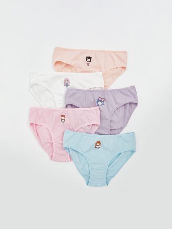 LCW Kids                                                                                                                                  Off-White Printed Girls' Underwear Set of 5