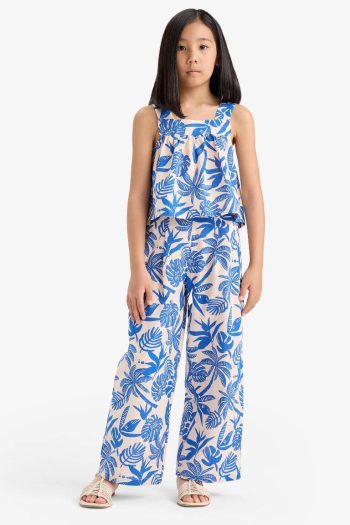 Girls' Two-Piece Set, Linen-Look, Patterned, Sleeveless Blouse and Pants