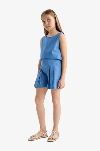 Girls' Oxford 2-Piece Set - Sleeveless Blouse and Shorts