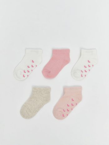 LCW Baby Pink Printed Girls' Baby Socks - Set of 5