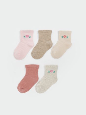 LCW Baby Pink Floral Girl Baby Socks Set of 5