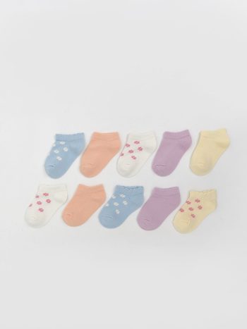 LCW Baby Blue Printed Girls' Baby Socks - Pack of 10