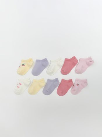 LCW Baby Pink Printed Girl's Baby Socks Set of 10