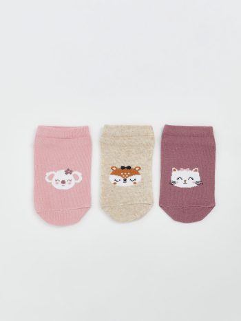 LCW ECO Pink Printed Girl's Children's 3-Pack Ankle Socks