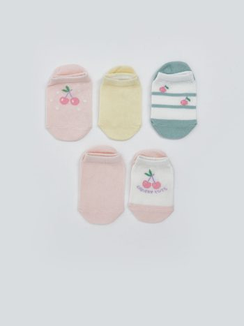 LCW Baby Pink Printed Girl's Baby Socks Set of 5