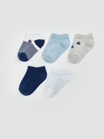 LCW Baby Blue Printed Boys' Socks Set of 5