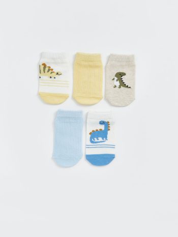 LCW Baby  Off-White Printed Baby Boy Sock Booties - Set of 5