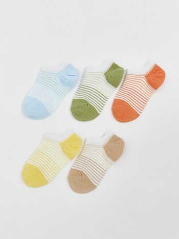 LCW Baby Blue Striped Boys' Sock Booties Set of 5