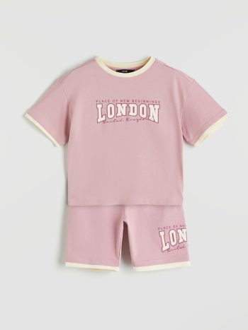 LCW Kids Pink Crew Neck London Printed Girls T-Shirt and Shorts