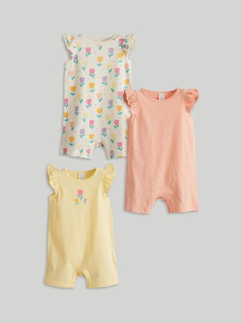 LCW Baby Flower Print Girl Baby Cotton Romper Set of 3