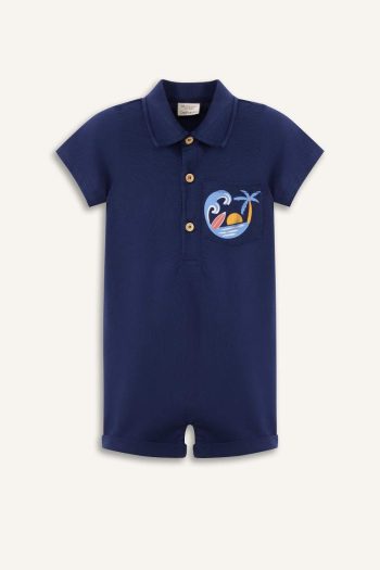 Boys' Polo Collar Short Sleeve Romper with Palm Pattern