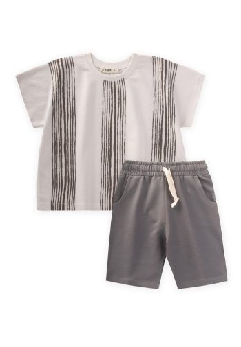Oversized Striped T-Shirt Set for Ages 2-9 in Cream Beige