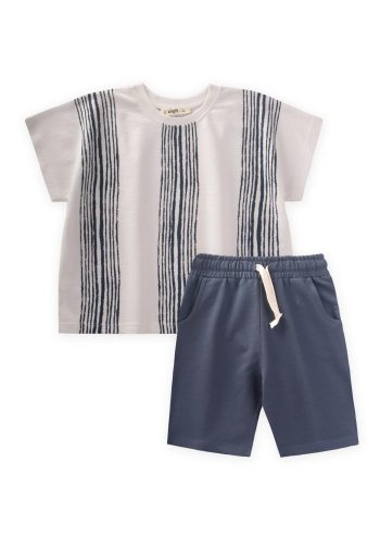 Oversized Striped T-Shirt Set 2-9 Years Cream Navy