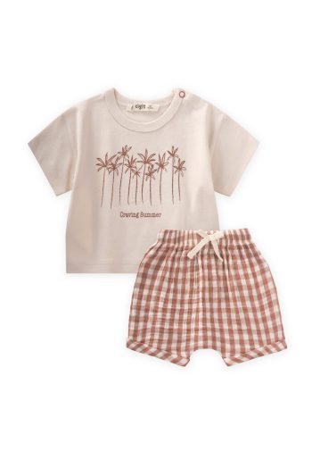 Palm Leaf Printed Muslin Short Set 0-3 Years A Beige