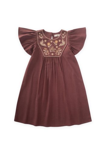 Embroidered Linen Dress for Ages 2-7 in Plum