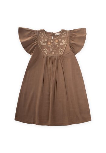 Embroidered Linen Dress 2-7 Years Caramel