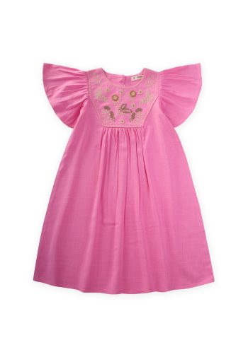 Embroidered Linen Dress for Ages 2-7 in Pink