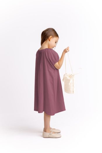 Nervüllü Linen Dress for Ages 2-7 in Eggplant