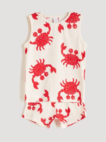 LCW Baby                                                                                                   Off-White Crab Printed Baby Boy T-Shirt and Shorts Set