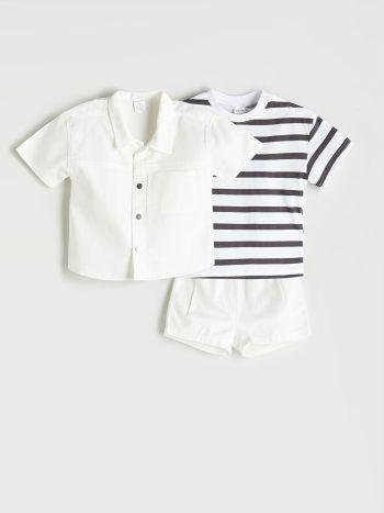 LCW Baby                                                                                           Ecru Striped Baby Boy 3-Piece Set