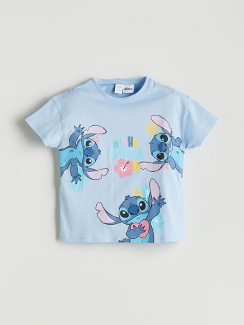 LCW Kids Mavi Crew Neck Stitch Printed Girls T-Shirt