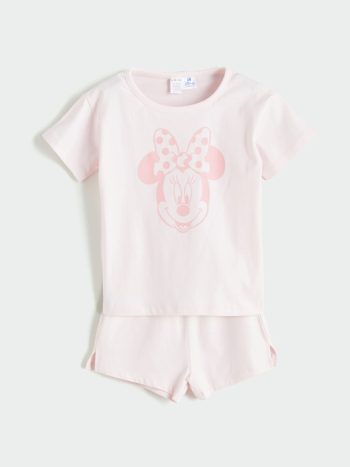 LCW Baby Pink Minnie Mouse Printed Girl's Baby T-Shirt and Shorts Set of 2