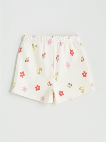 LCW Kids                                                                                        Ecru Elastic Waist Printed Girls' Shorts