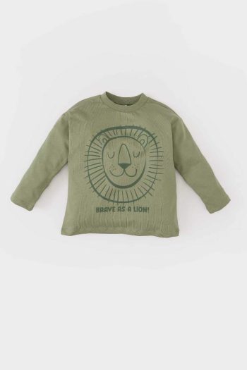 Boys' Long Sleeve T-Shirt with Lion Print and Bicycle Neck