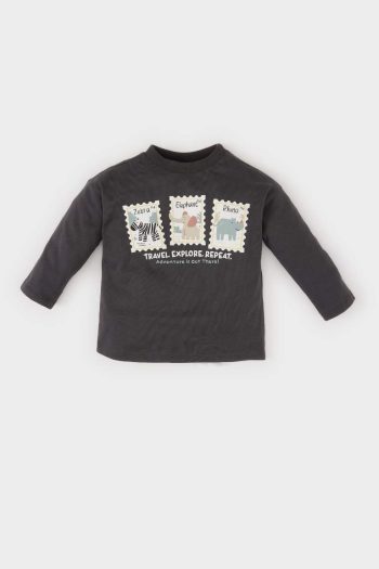 Boys' Animal Print Long Sleeve T-Shirt with Crew Neck
