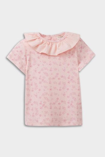 Girl's Floral Ribbed Jersey Short Sleeve T-Shirt