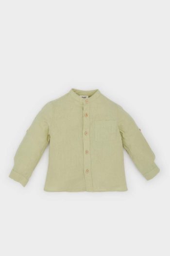 Boys' Baby Flagged Poplin Long Sleeve Basic Plain Shirt