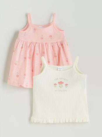 LCW Baby Ivory Collar Strap Flower Print Baby Girl T-Shirt Set of 2