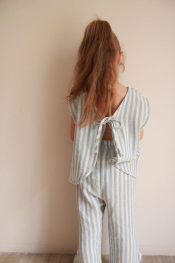Blue Striped Back Detail Muslin Set