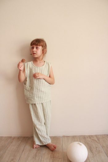Green Striped Asymmetrical Pocket Muslin Set