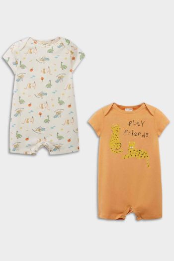 Newborn Baby Boy Printed Cotton 2-Pack Short Sleeve Romper