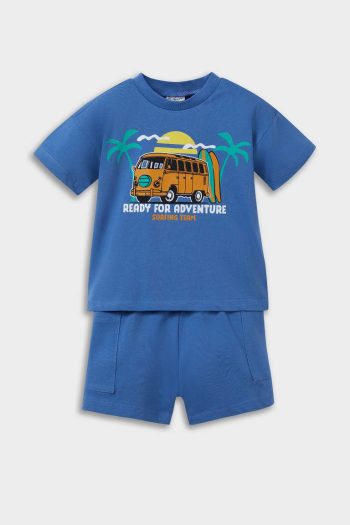 2-Piece Set for Baby Boy with Palm Print Short-Sleeve T-Shirt and Elastic Waist Shorts