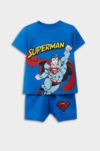 Boys' Superman Pajama Set with Short Sleeves and Elastic Waist Shorts
