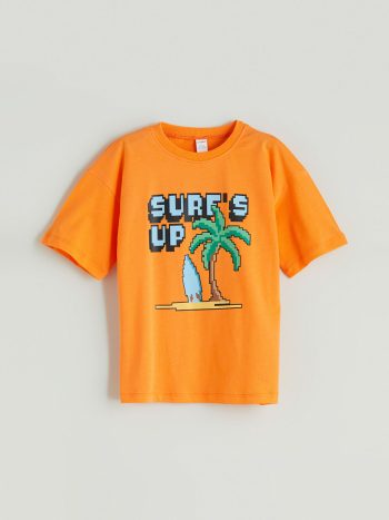 LCW Kids Orange Crew Neck Printed Boy's T-Shirt