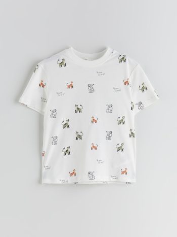 LCW Kids                                                                                        Ecru Crew Neck Printed Boys' T-Shirt