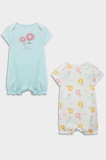 Newborn Baby Girl Floral Cotton 2-Piece Short Sleeve Romper